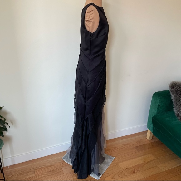 Halston Heritage Black Satin Organza Sleeveless Ombre Degrade Tiered Gown EUC 2 - Picture 7 of 12